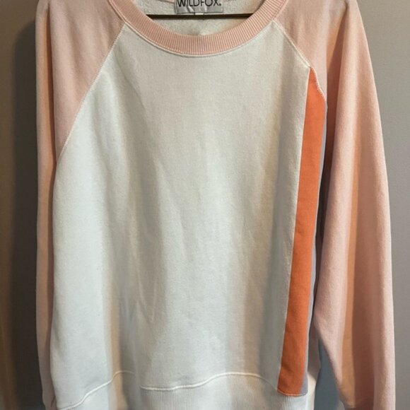 Wildfox Raglan White Pink Sleeves Sweatshirt Jumper Colorful Stripes Medium - Picture 7 of 8